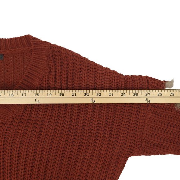 Solution Cable Knit V Neck Sweater One Size Long Sleeve Brown Faux Fur Trim - Picture 5 of 16